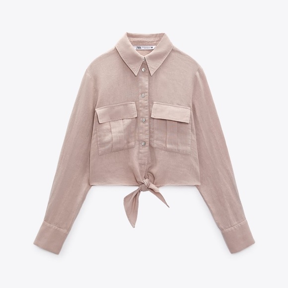 Zara long sleeve button down cropped top - Picture 5 of 6